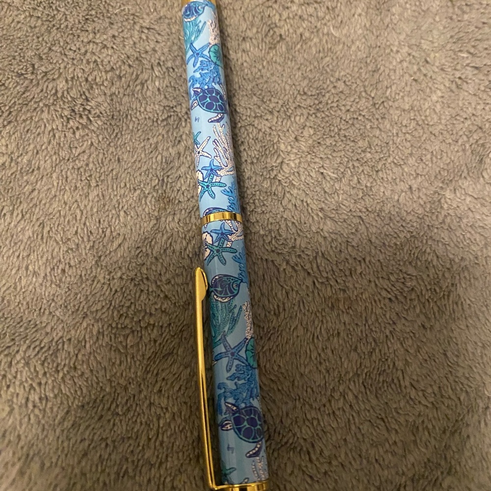 Blue Sea Life Pattern Pen with Gold Accents